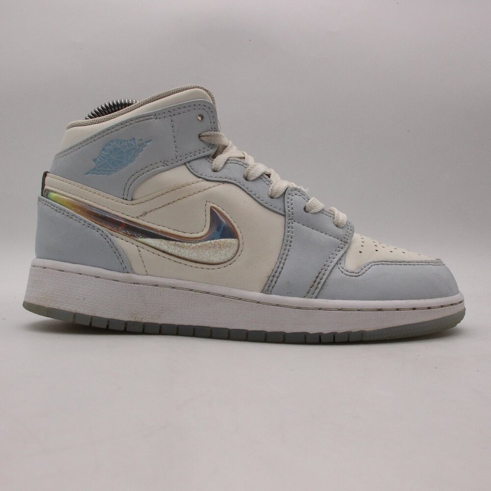 Air Jordan 1 Mid Youth 5 Women’s 6.5 Glitter Swoosh Blue GS Sneakers FQ9117-400